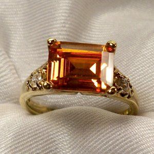 NEW Technibond Emerald Cut Amber Cubic Zirconia Gold Ring